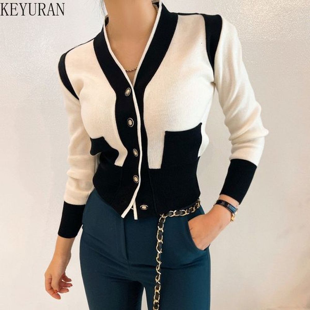 womens knits tees colorblocking button long sleeve knitted sweaters cropped