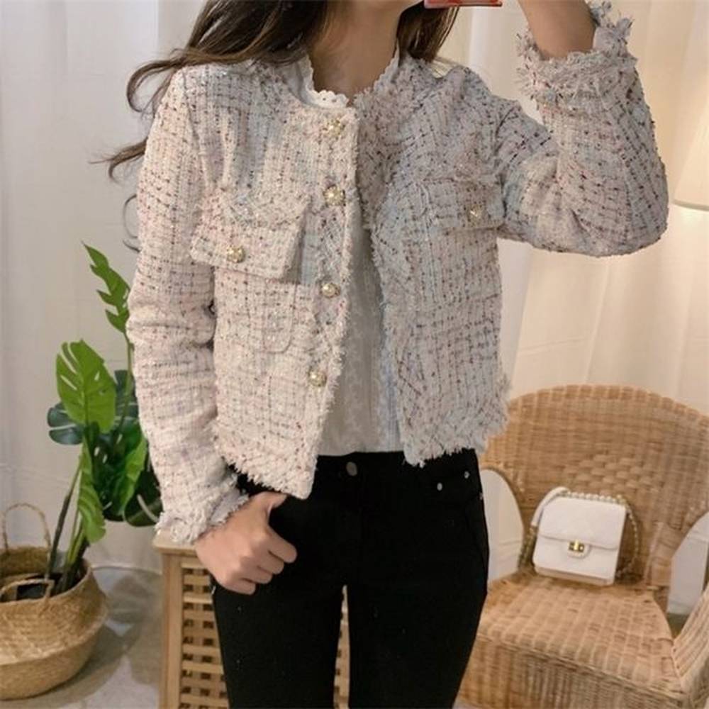 womens knits tees hma autumn women singlebreasted tweed jacket high