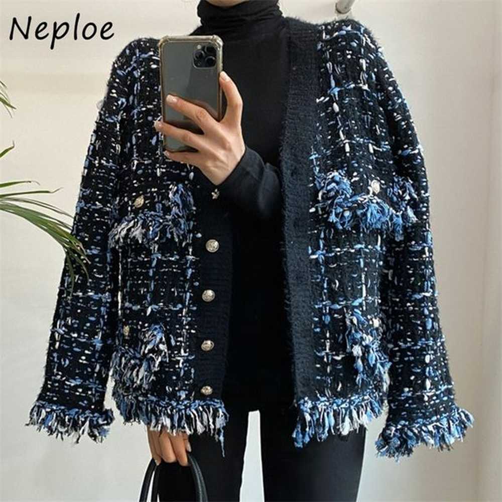 womens knits tees neploe stylish vneck mixed color knitted cardigan