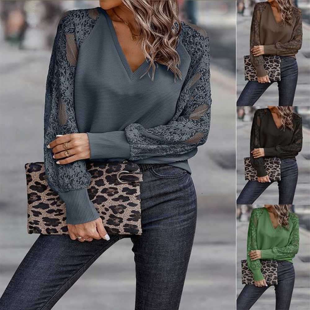 womens knitted sweater vneck lace loose casual spring summer new