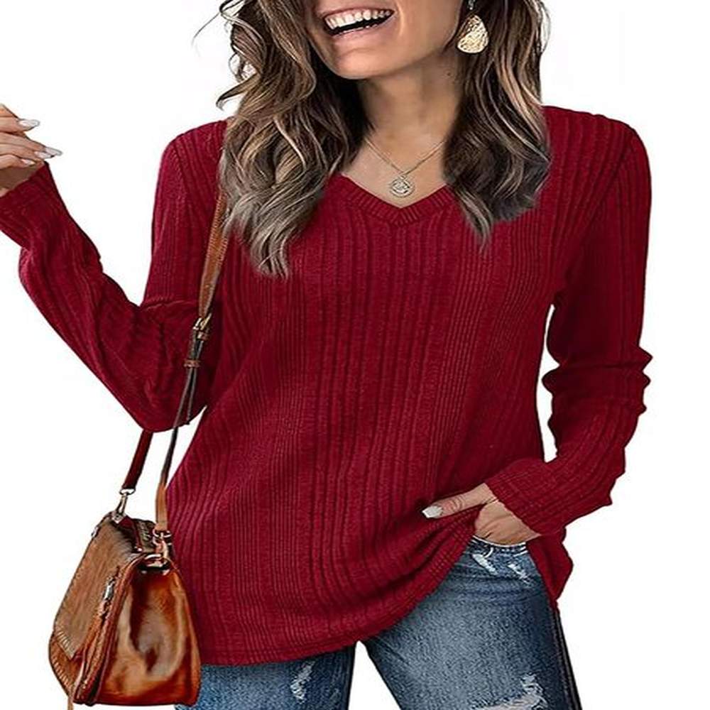 womens knitted sweater vneck versatile top long sleeve autumn and
