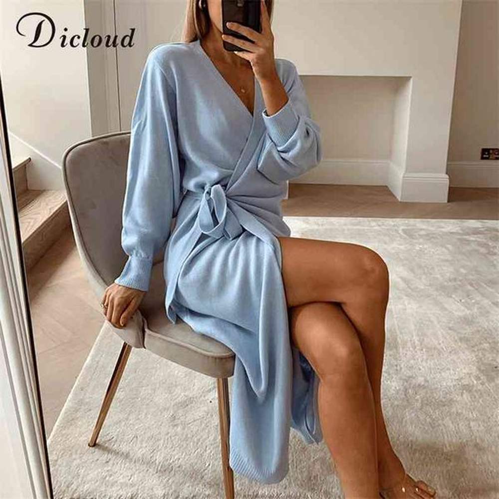 womens knitted v neck wrap cozy long oversized day