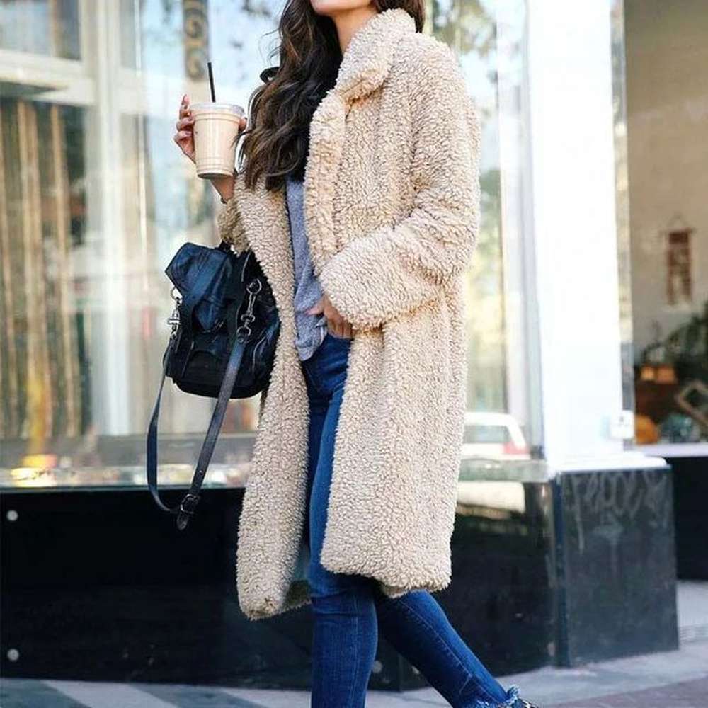 womens leather faux leather autumn winter long teddy coat woman