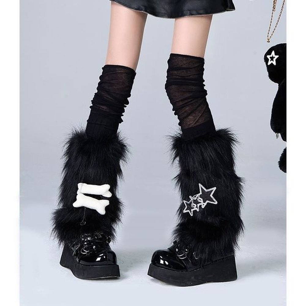 womens leggings black legwarmers yk bone star hair socks stacking