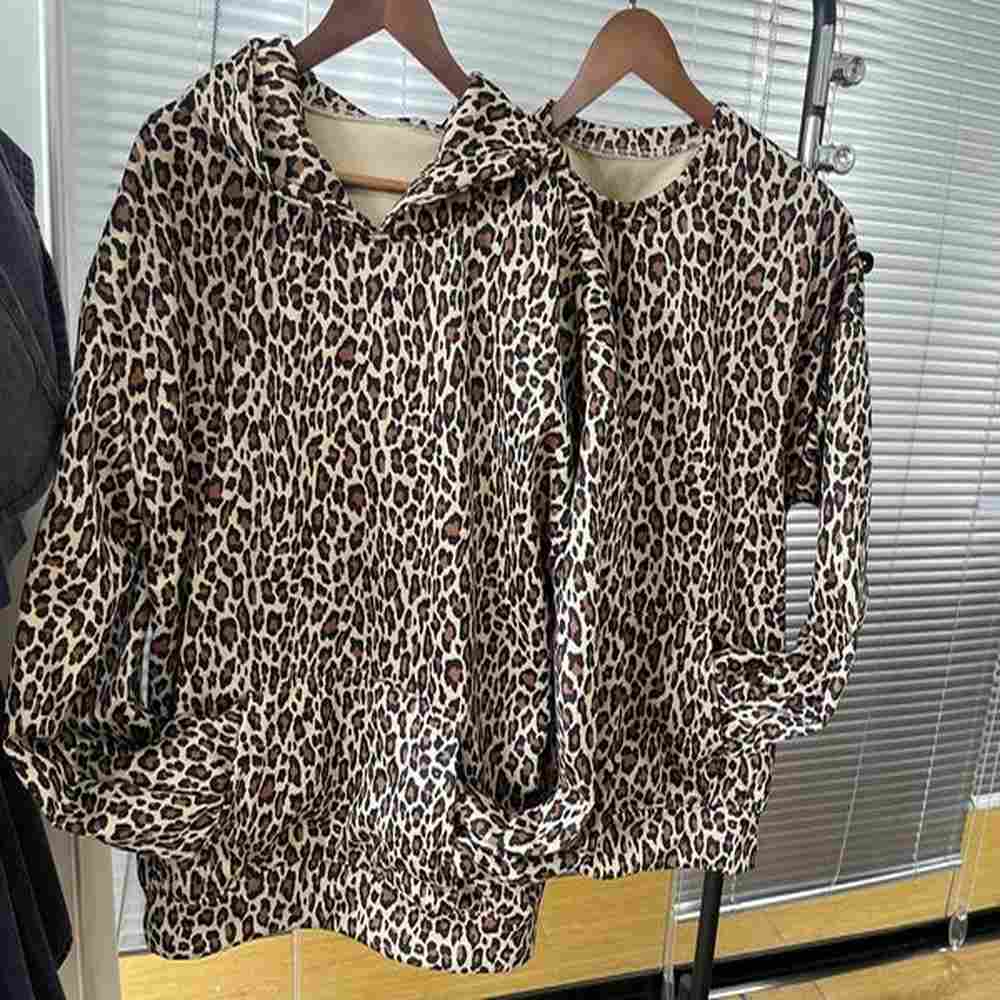 womens leopard print hoodie loose sweatshirt top leopard sweatpants for