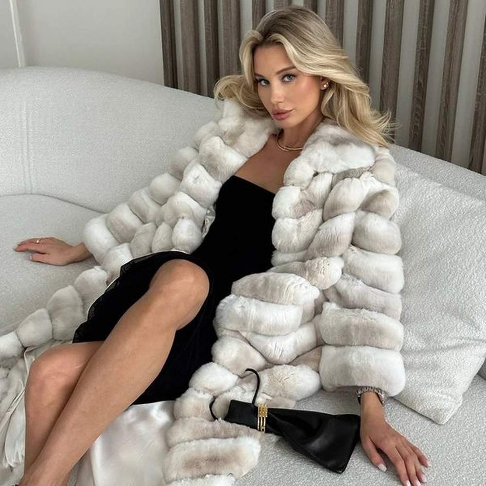 womens long winter fur coat women natural chinchilla rabbit fur