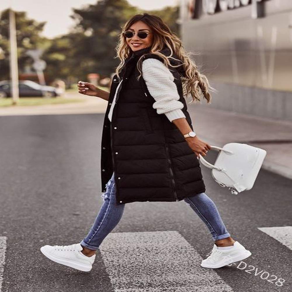 womens long with hood outdoor vest down womens jacket quilted