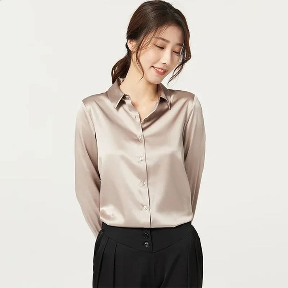 womens longsleeved satin silk shirt mulberry blouse natural