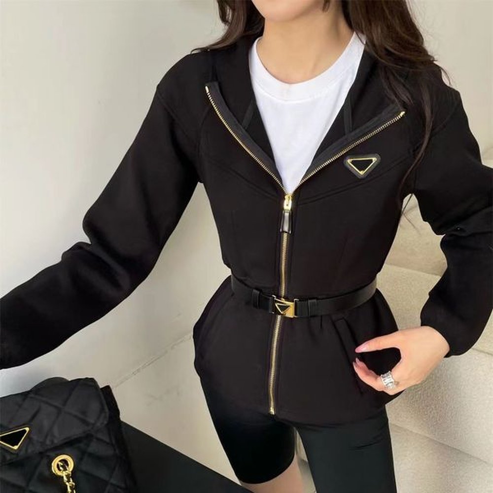 womens luxury hooded zipup dress womens jacket with designer metal