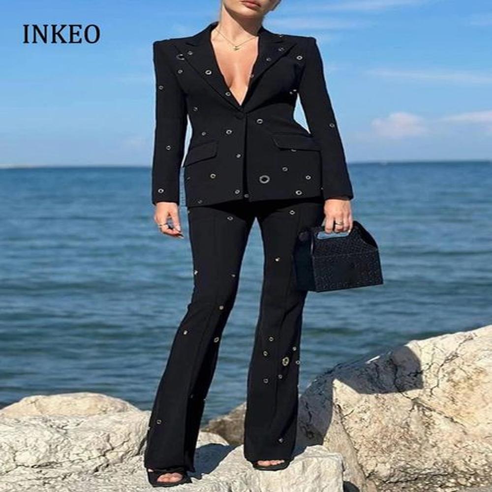 womens metal buckle blazer piece set autumn winter single