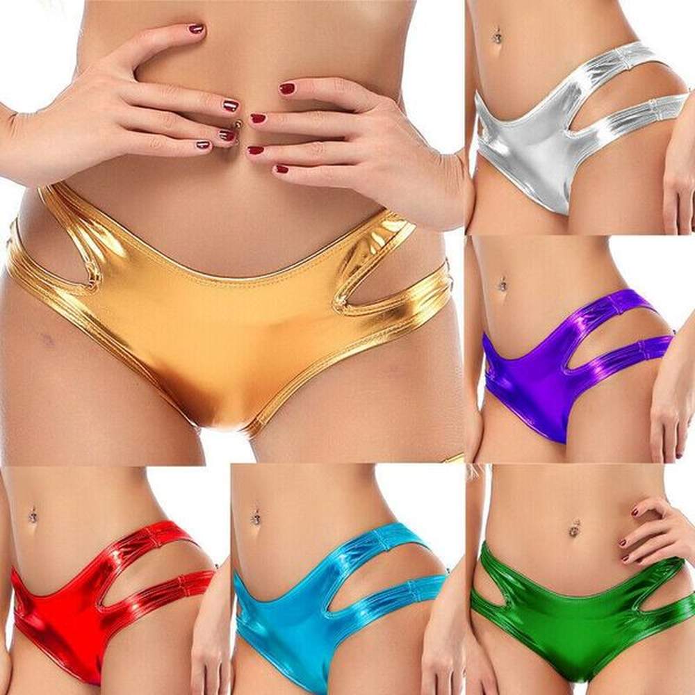 womens panties women shiny metallic hollow out briefs pu leather