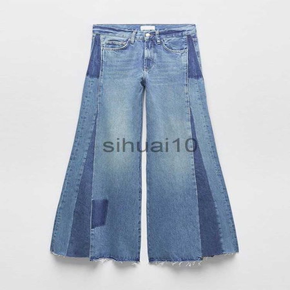 womens pants capris patchwork denim big flare pants for women