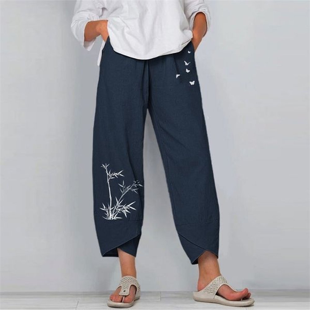 womens pants capris vintage print women pants fashion irregular casual