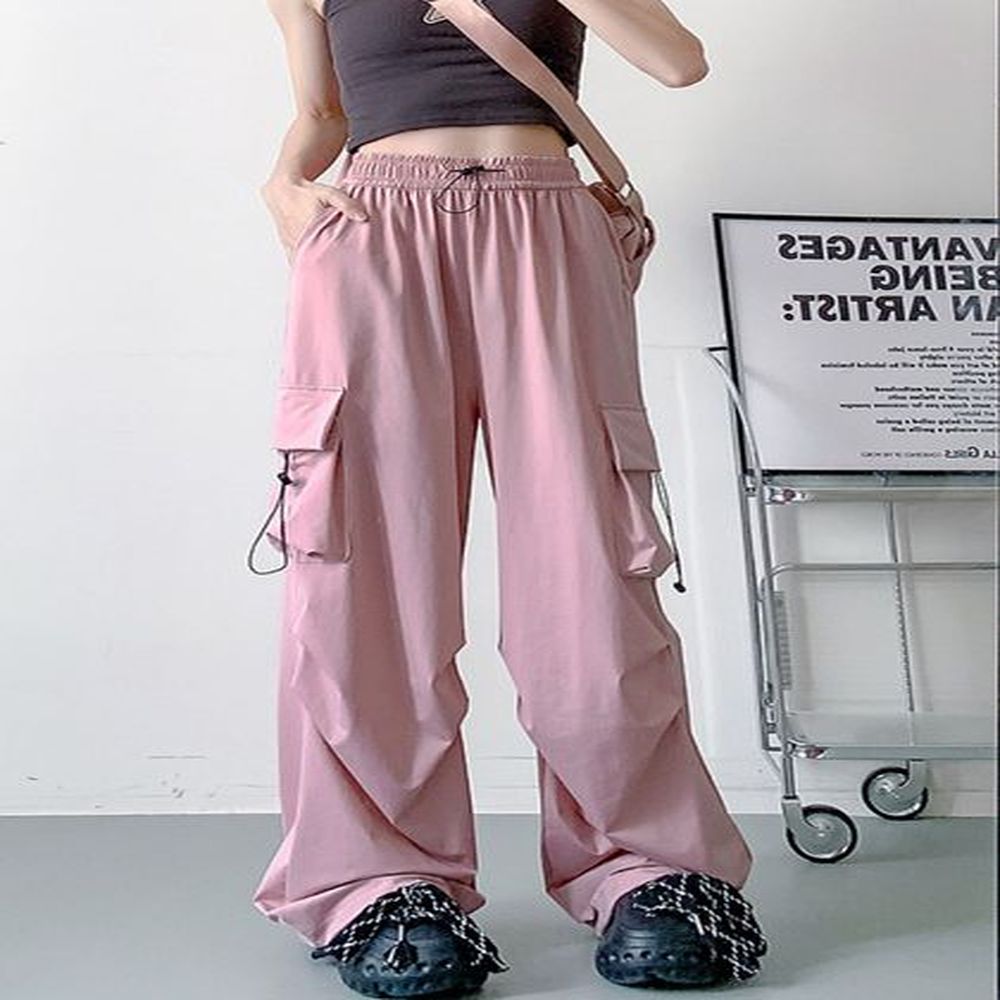 womens pants elastic waist purple cargo pant pocket gradient reflective