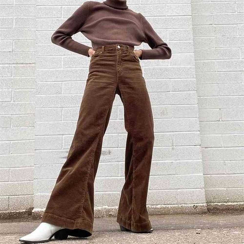 womens pants streetwear high waist croduroy vintage straight flare female