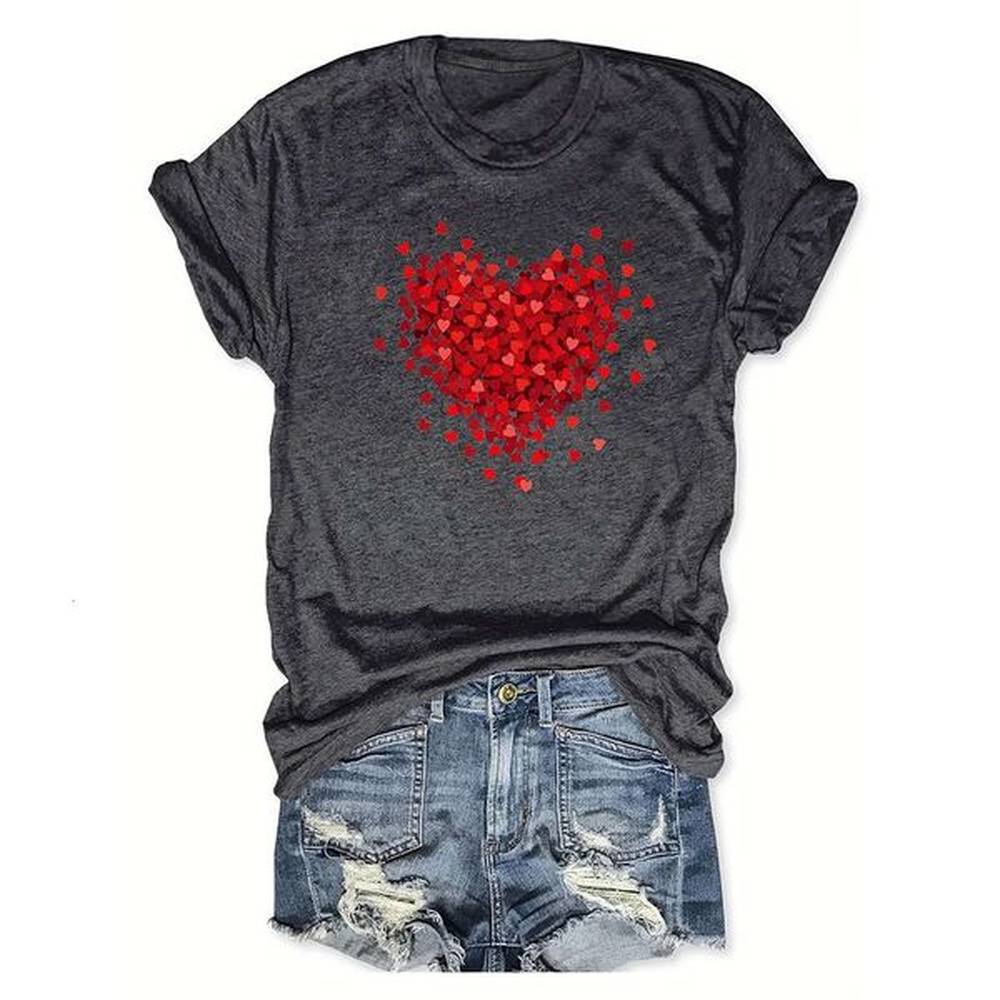 womens petal love valentines day print casual loose round neck