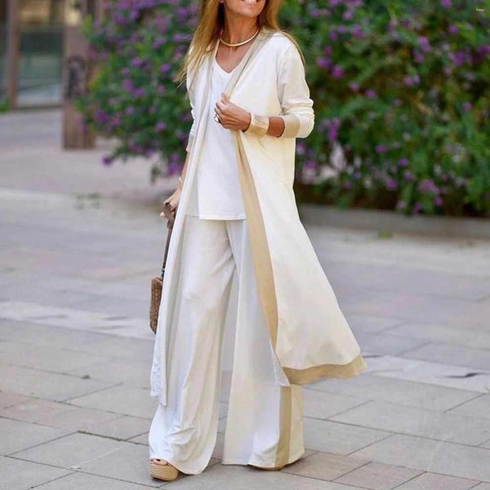 womens piece set cardigan vneck top wideleg pants