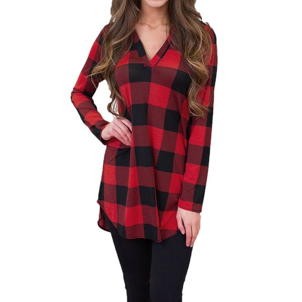 womens plaid blouse vneck long sleeve plus size casual summer