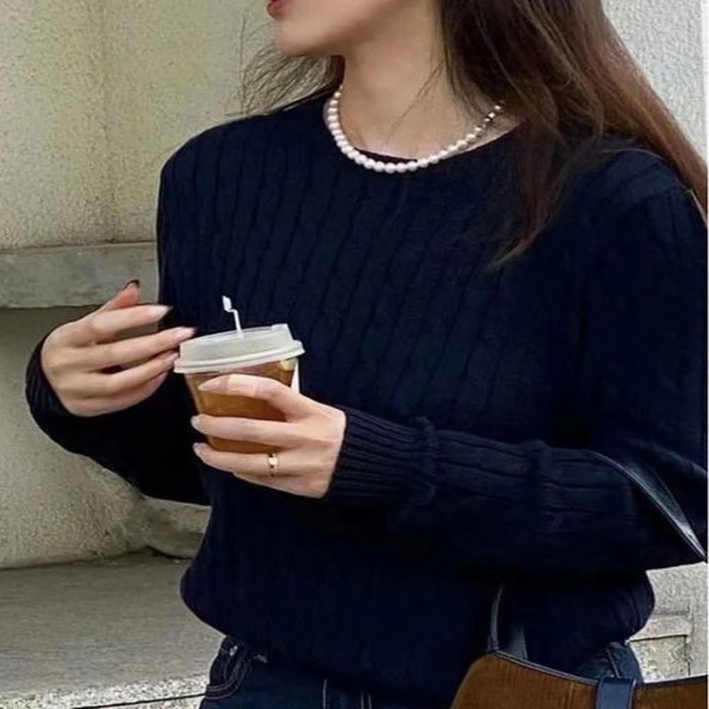 womens polo tees winter new long sleeve vintage twist knitted