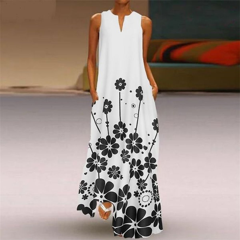 womens printed sundress bohemian summer maxi dress casual sleeveless vestidos