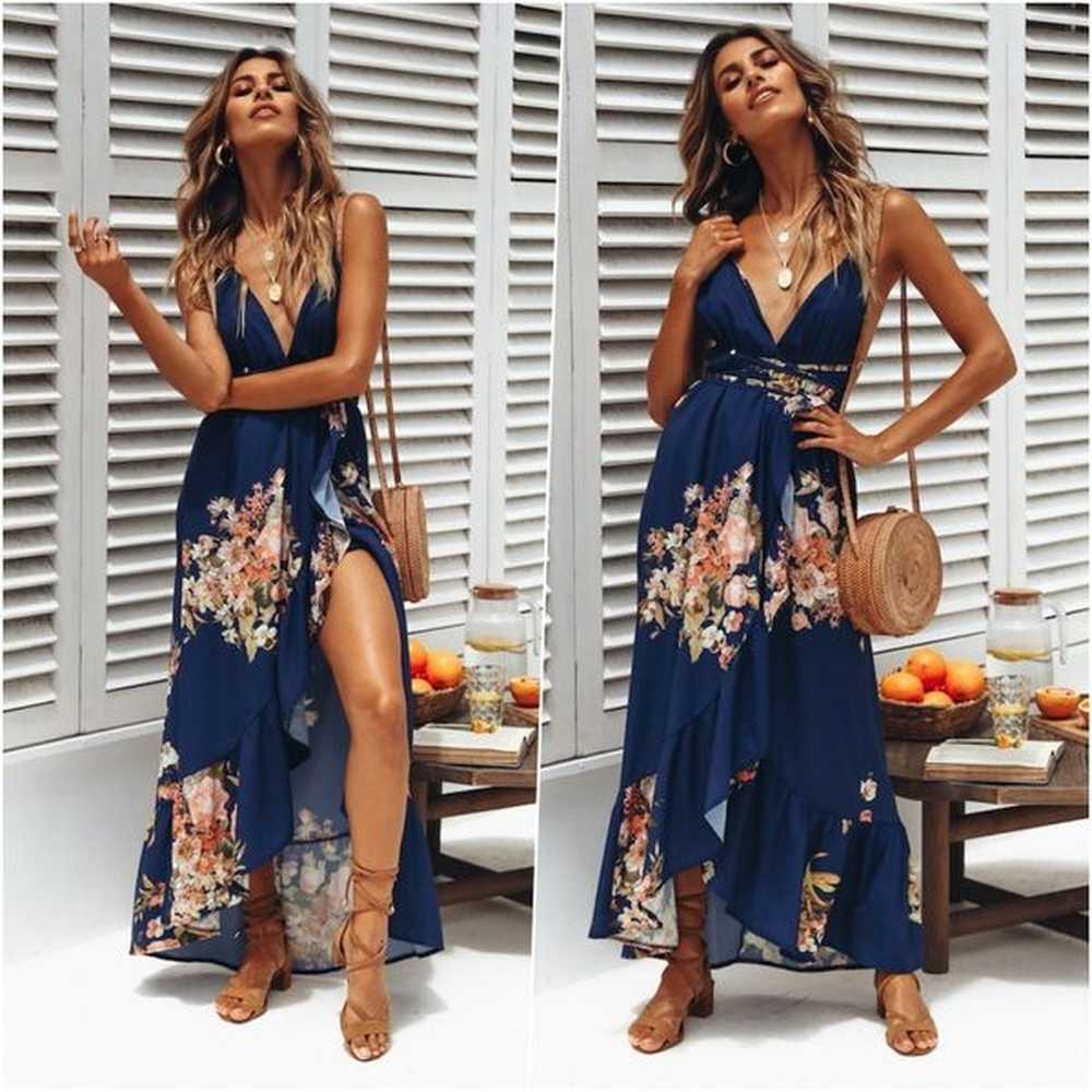 womens printed vneck backless high waisted sexy dress jumpsuit long