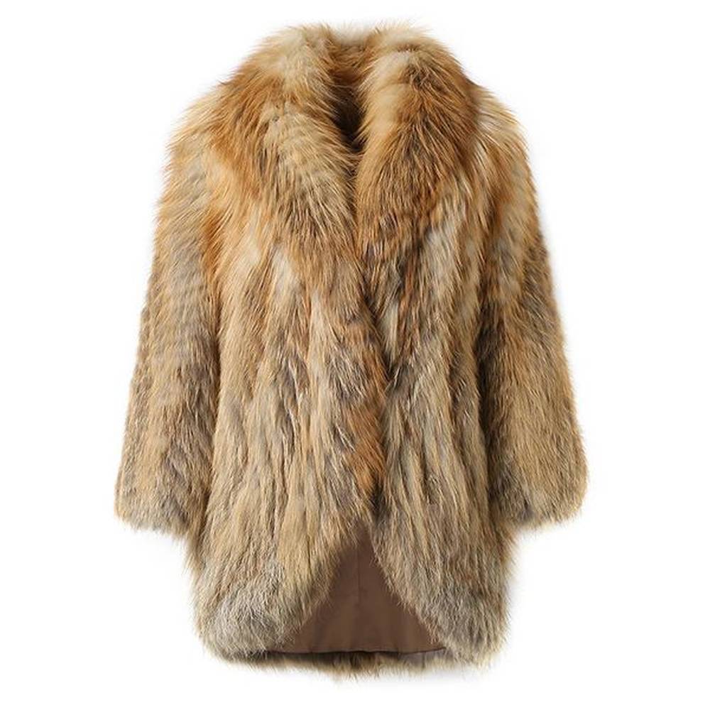 womens real fox fur coat stylish big fur collar winter
