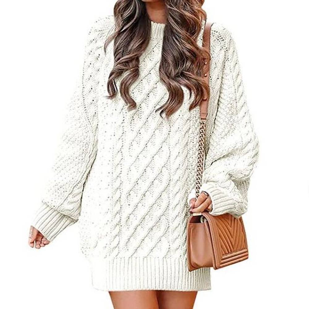 womens round neck long sleeved large silhouette twisted flower knitted