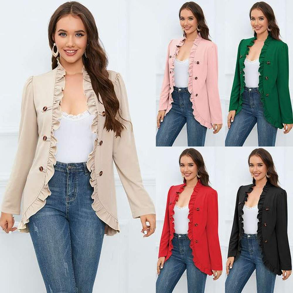 womens ruffle edge open button coat autumn and winter new
