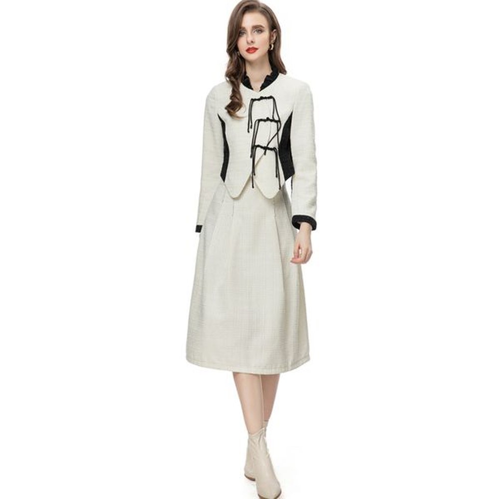 womens runway designer two piece dress ruffled collar long sleeves