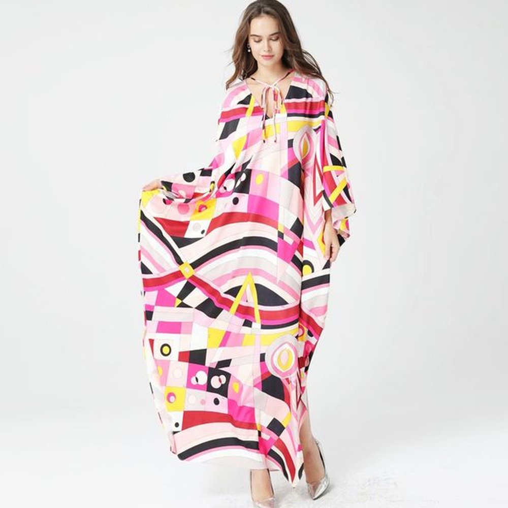 womens runway dresses o neck batwing sleeves printed lace up