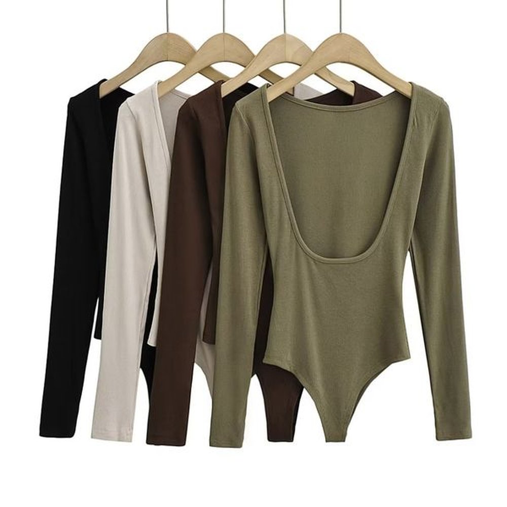 womens sexy clothing longsleeve solid color pullover oneline neck backless