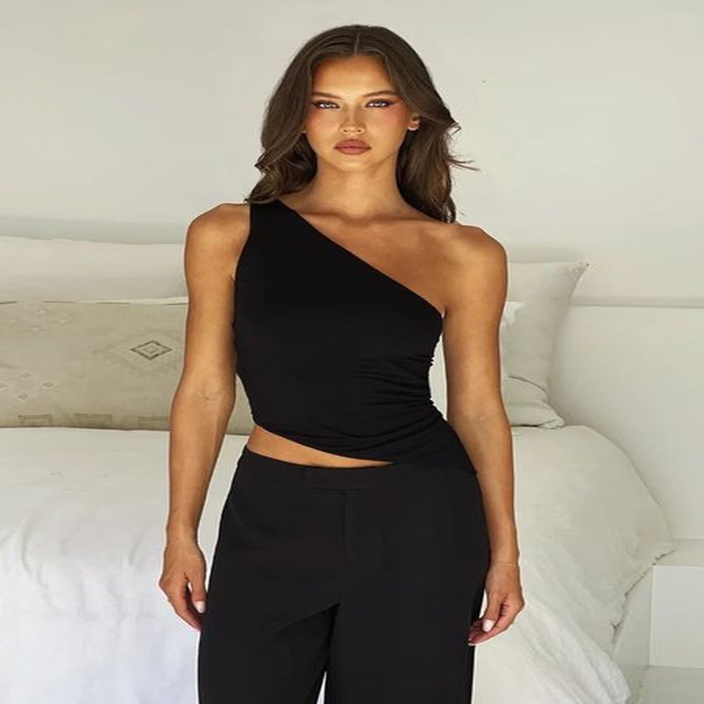 womens sexy diagonal shoulder strap sleeveless backless tight top seaside
