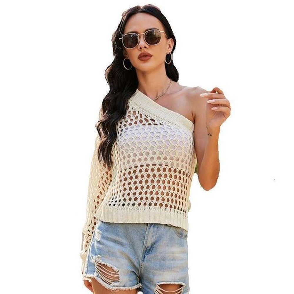 womens sexy hollow loose hoodie top solid color diagonal
