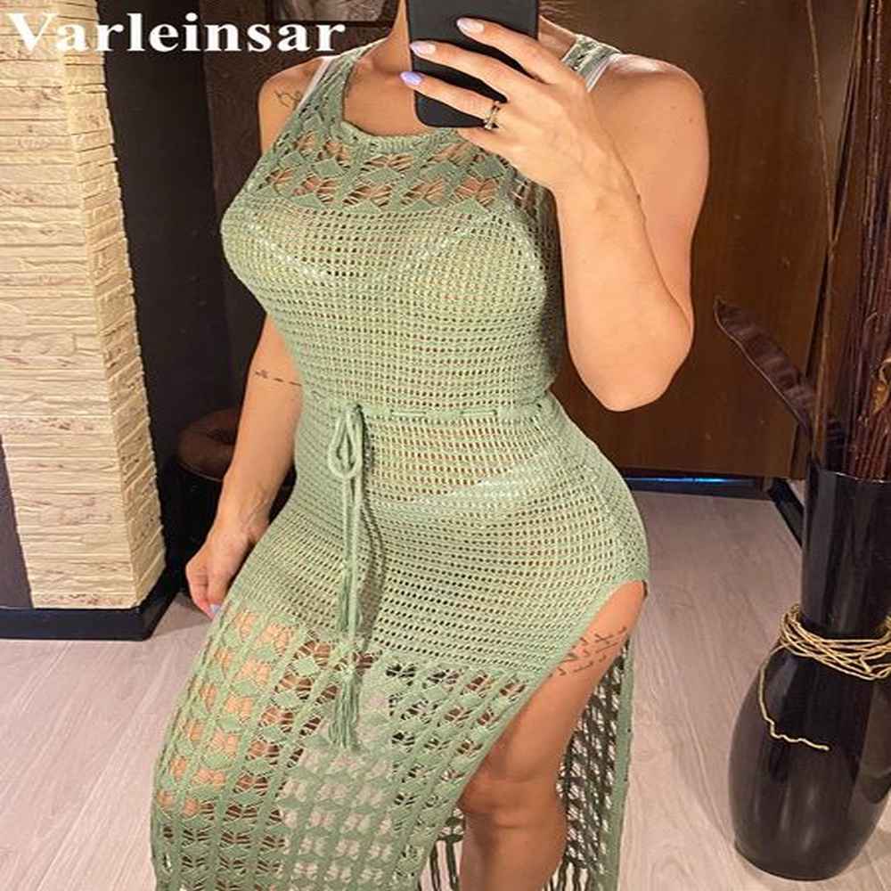 womens sexy hollow out crochet knitted beach cover up tunic