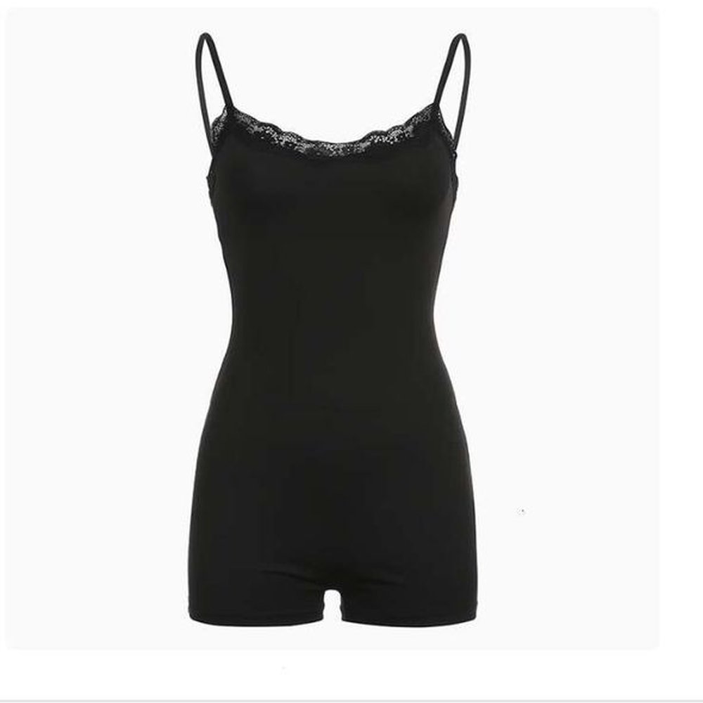 womens sexy lace patchwork camisole jumpsuit with high waist and