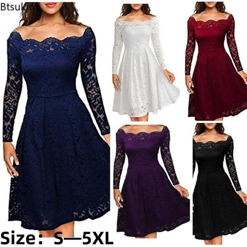 womens sexy long sleve lace dress shoulder tight waist