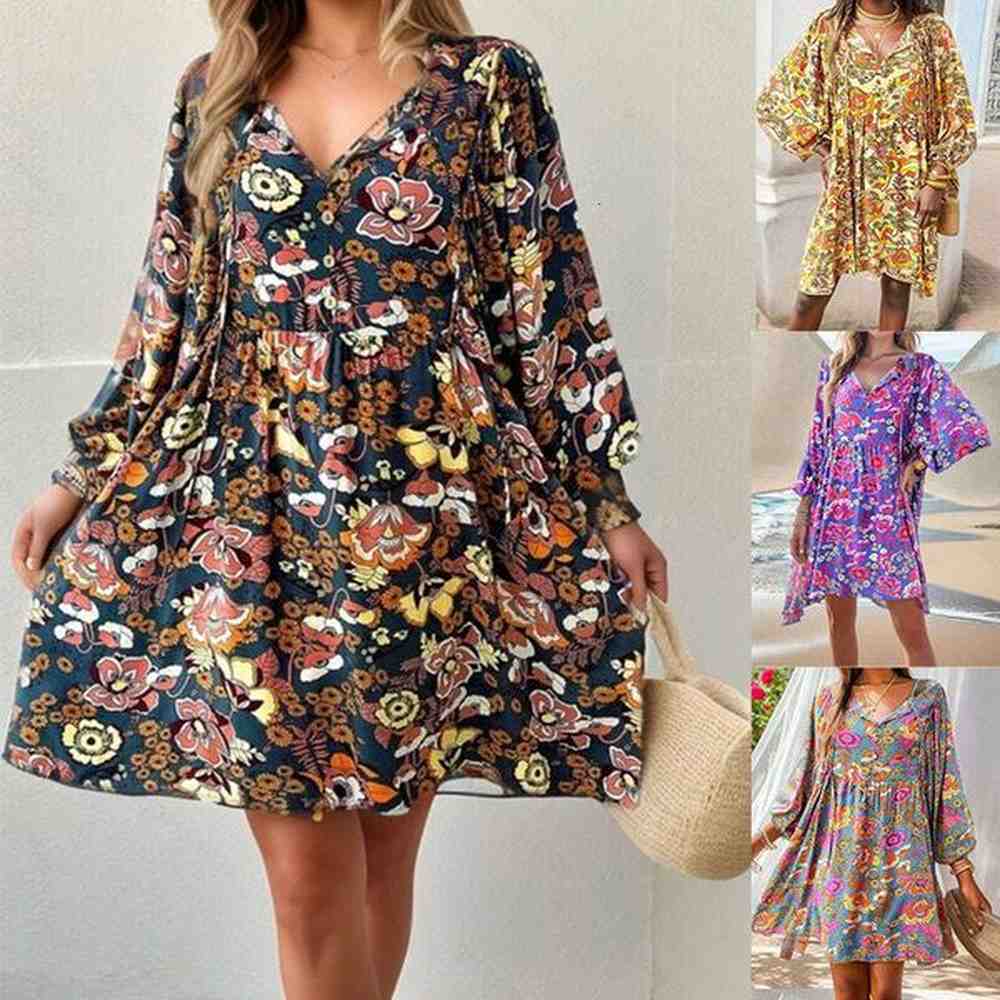 womens shein springsummer leisure vacation printed long sleeved dress