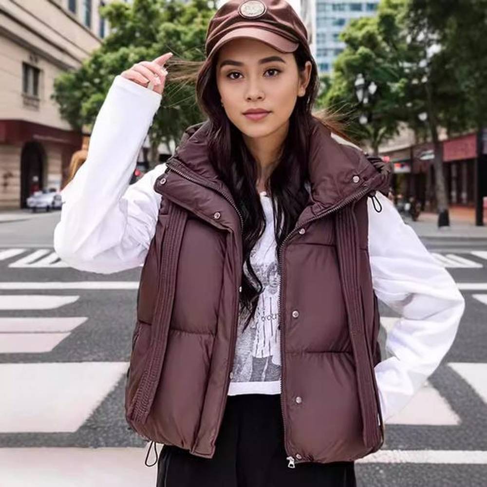 womens short hooded autumn and winter new vest jacket with