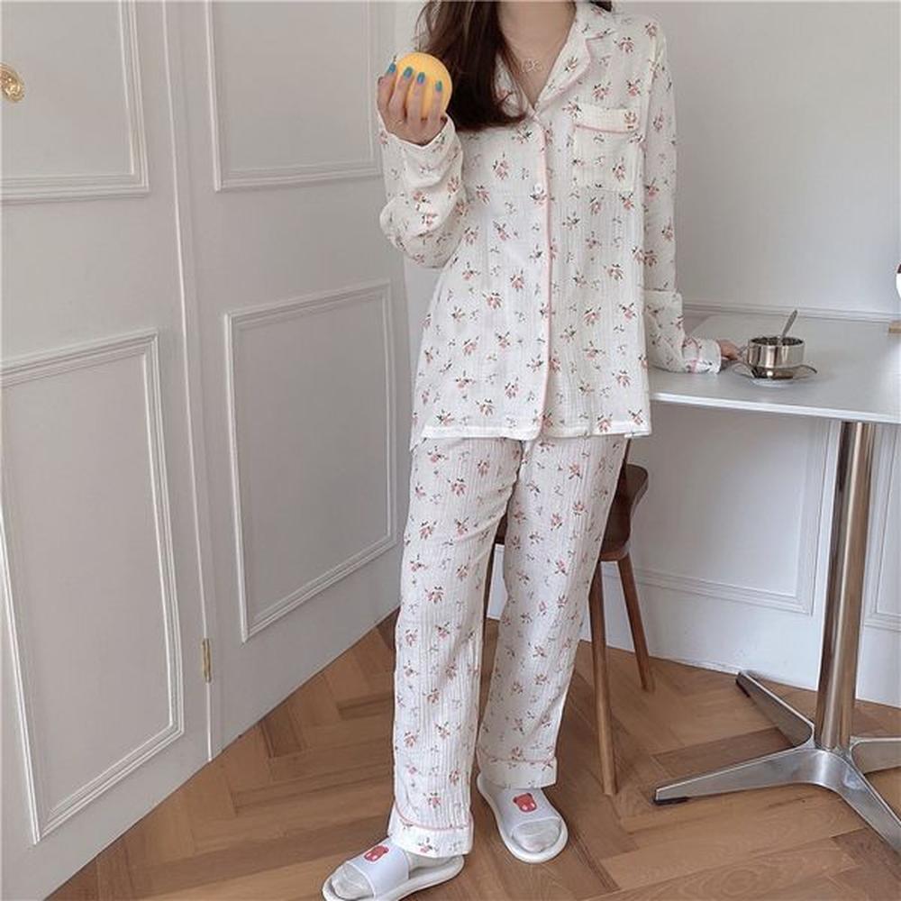 womens sleepwear floral print gauze cotton pajama set women comfortable