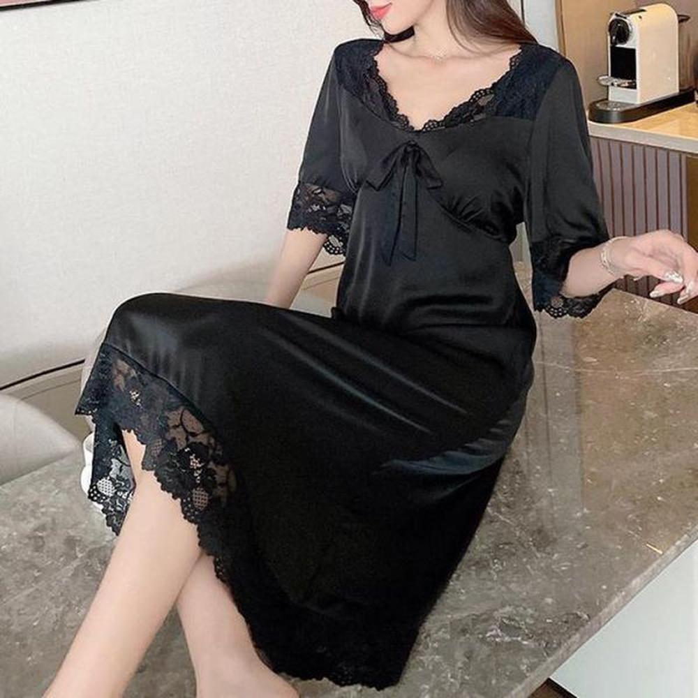 womens sleepwear sexy nightdress women satin nightgown with lace soft