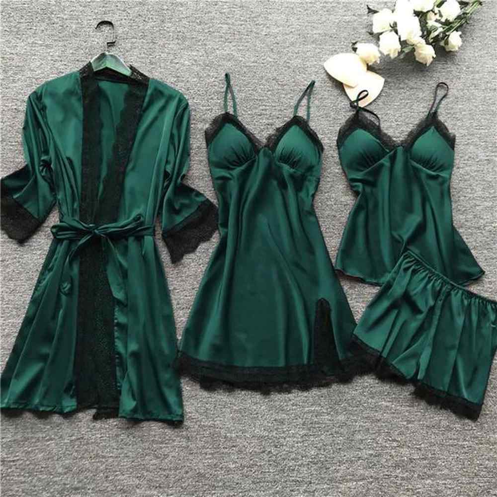 womens sleepwear silk women nightdress lace dress robe pajamas set