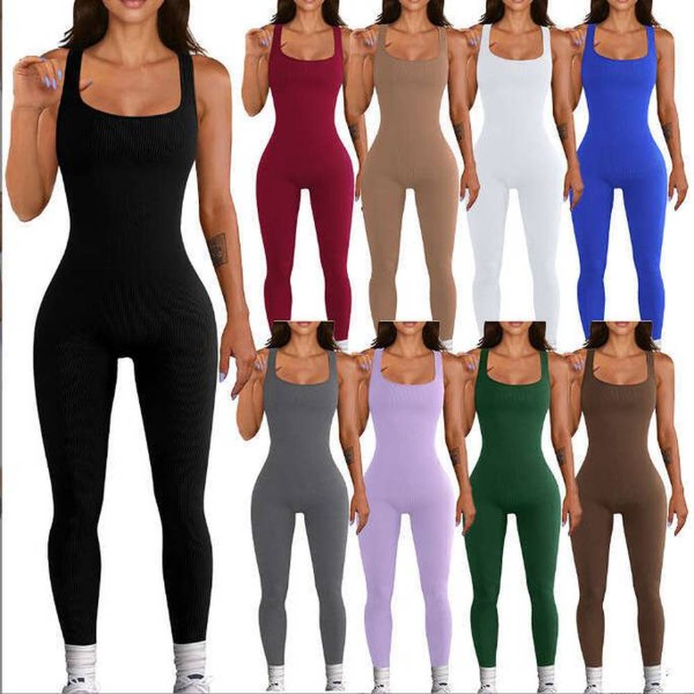 womens solid color sleeveless vest with threaded square neck backless