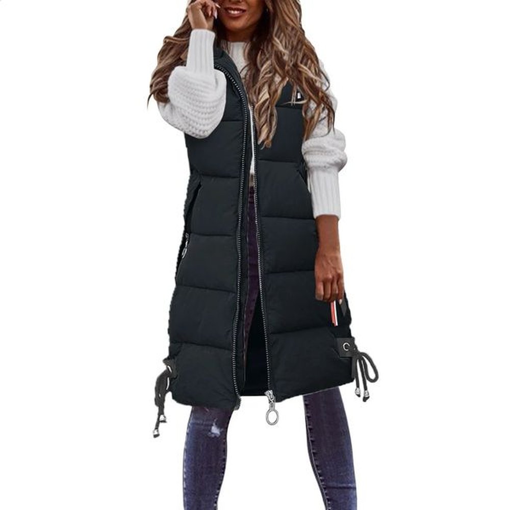 womens solid hooded vest with zipper pocket loose sleeveless jacket