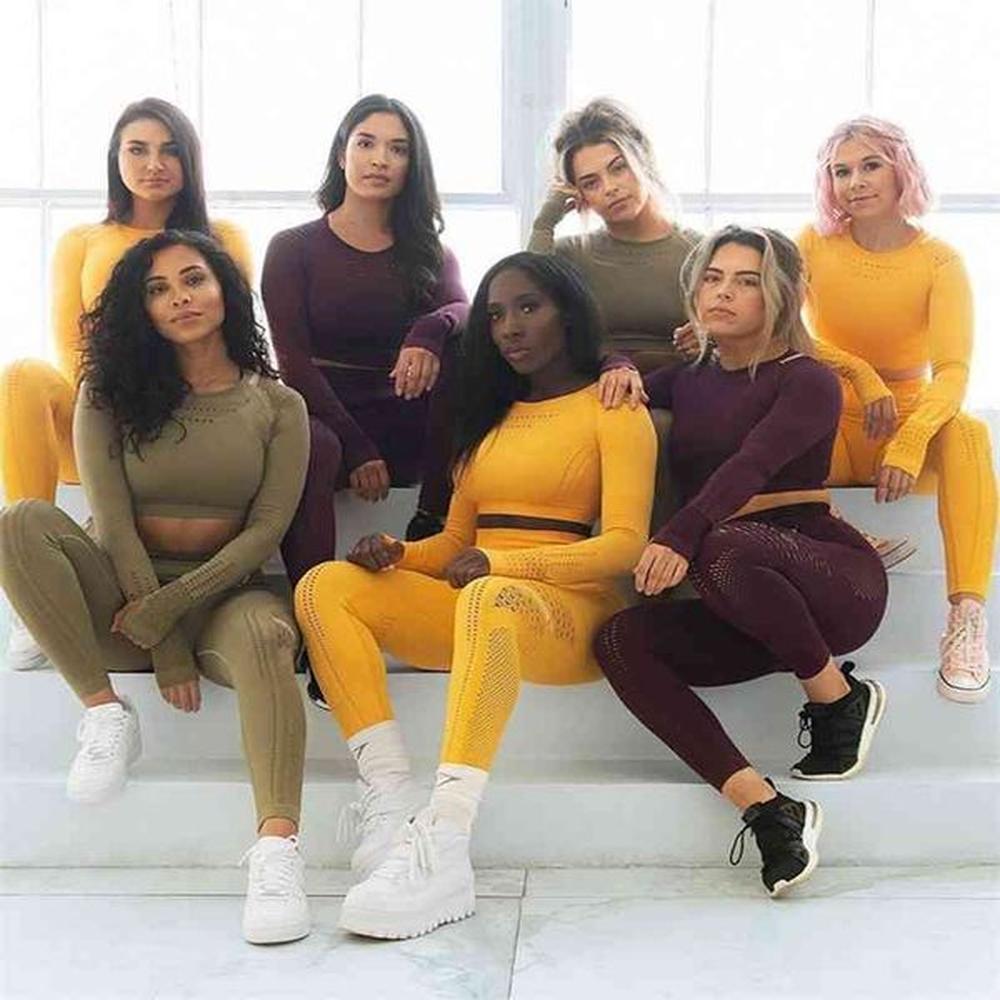 womens sportswear yoga set gym workout clothes long sleeve fitness