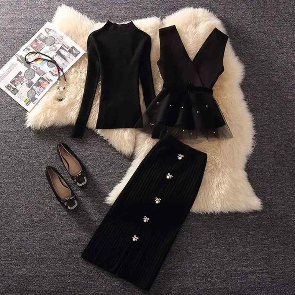 womens spring autumn winter knitwear suits fashion knitted wrap hip