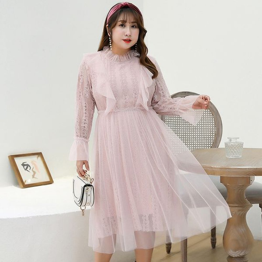 womens spring long chifon lace french eustoma mesh dress plus