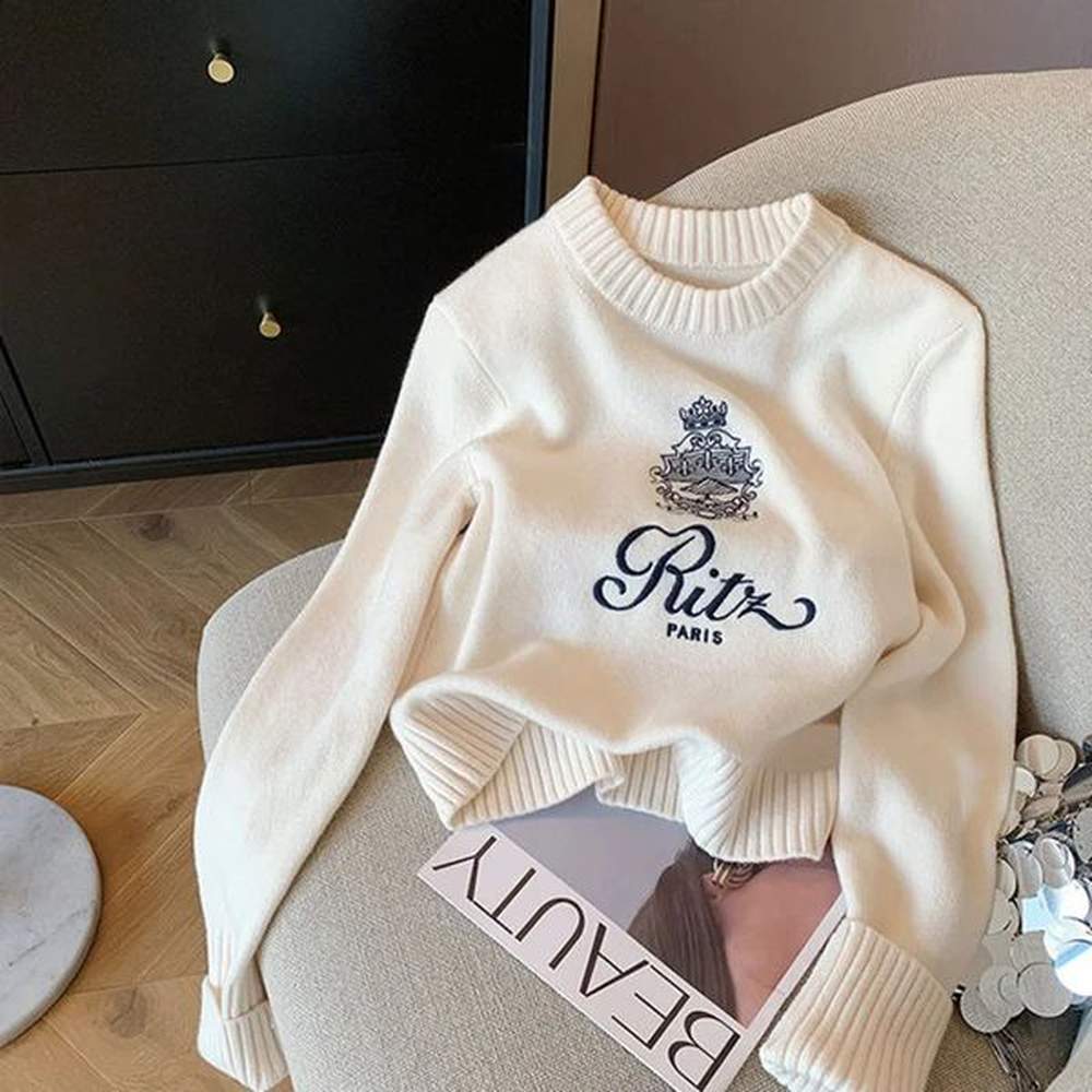 womens spring summer long sleeve embroidery pullover round neck casual