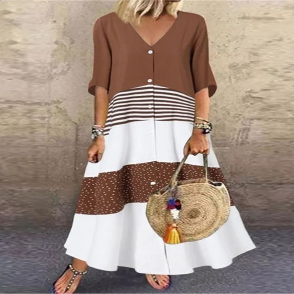 womens spring summer style sexy vneck fashion printed long one