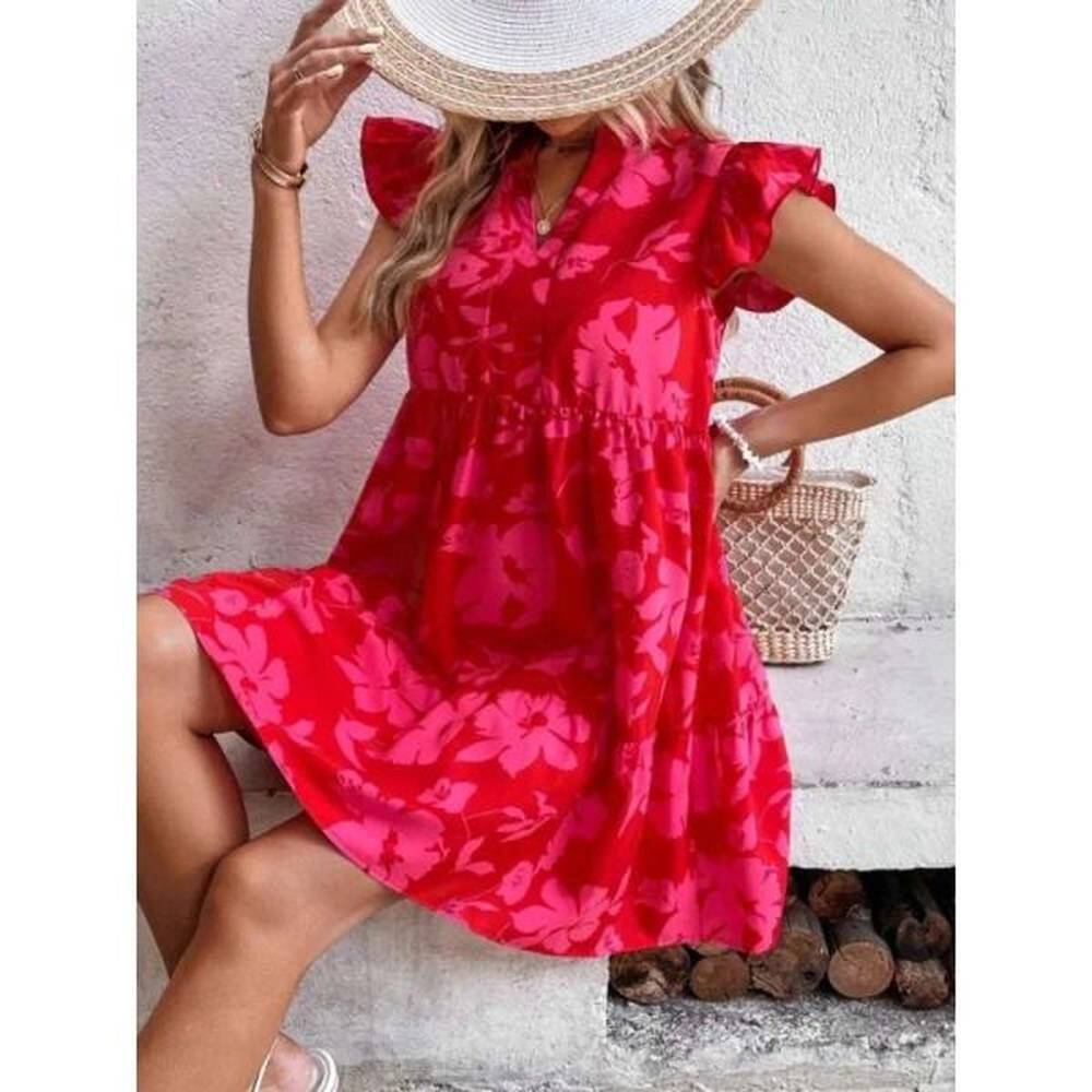 womens springsummer new lotus leaf sleeves vneck loose waist