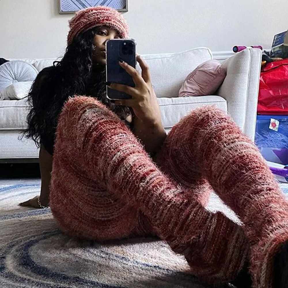 womens striped stacked sweatpant casual straight winter trousers arrival